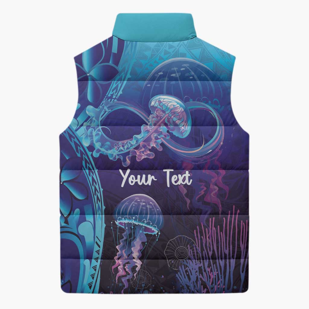 Polynesia Jellyfish Memorial Personalised Sleeveless Puffer Jacket Infinity Jellies Polynesian Pattern