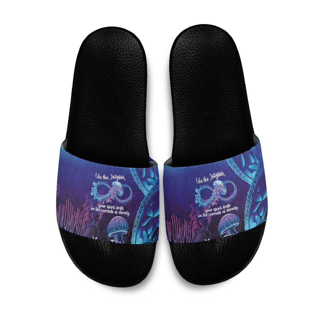 Polynesia Jellyfish Memorial Personalised Slide Sandals Infinity Jellies Polynesian Pattern