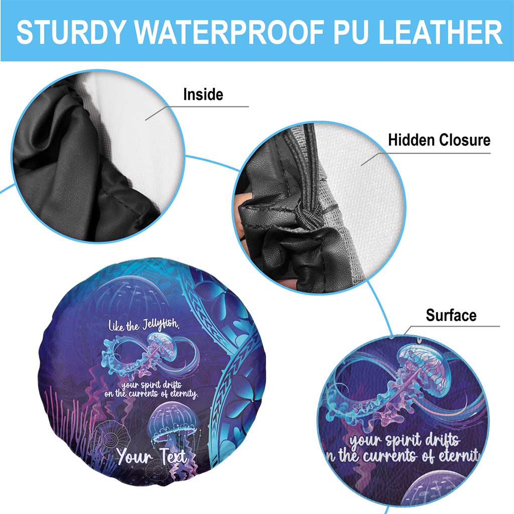 Polynesia Jellyfish Memorial Personalised Spare Tire Cover Infinity Jellies Polynesian Pattern