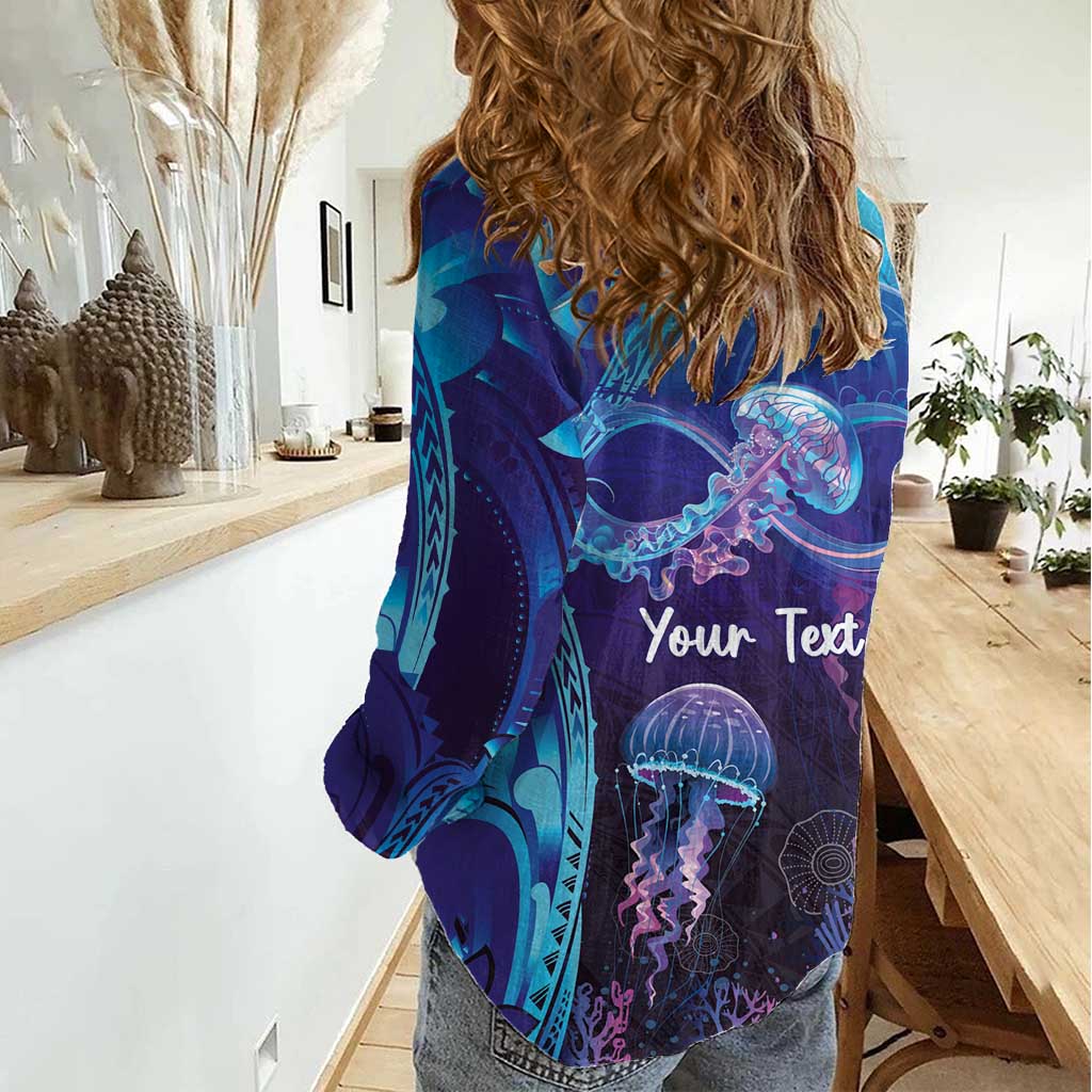 Polynesia Jellyfish Memorial Personalised Women Casual Shirt Infinity Jellies Polynesian Pattern