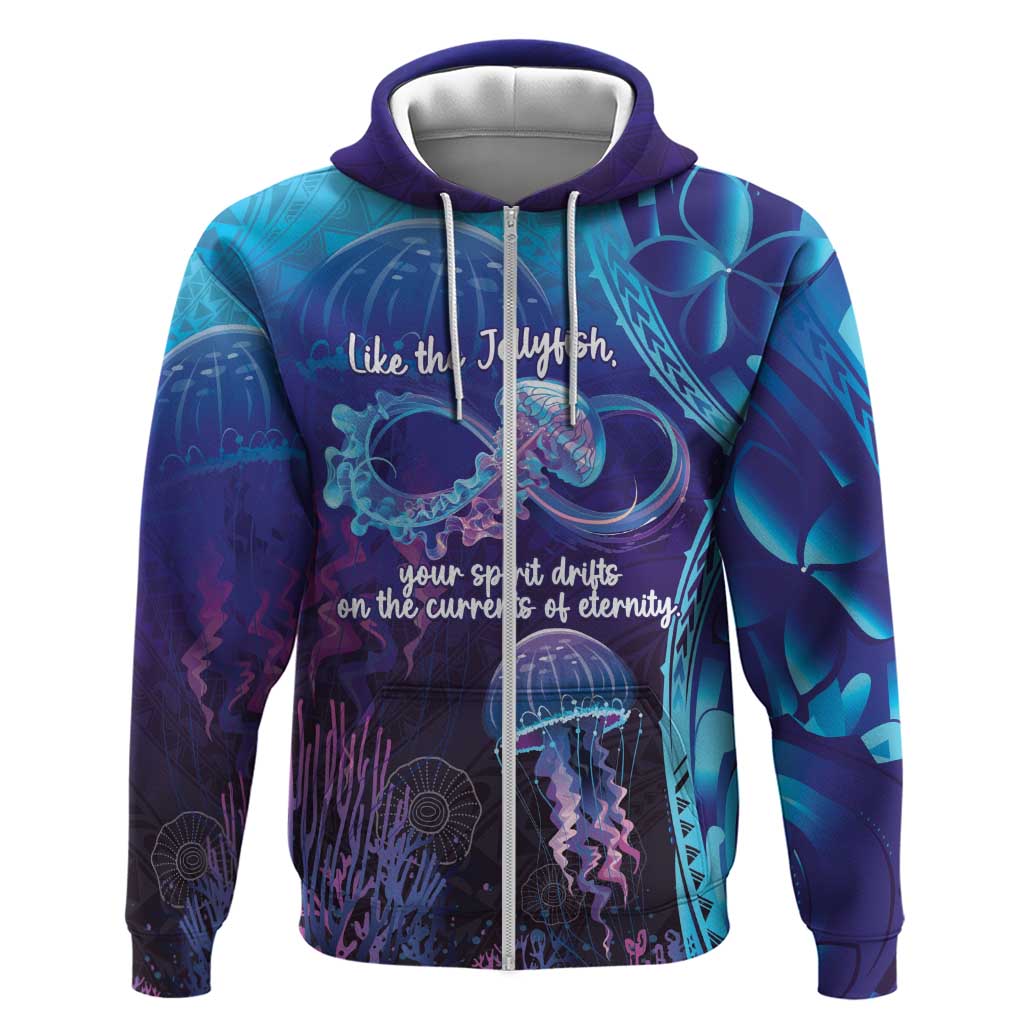 Polynesia Jellyfish Memorial Personalised Zip Hoodie Infinity Jellies Polynesian Pattern