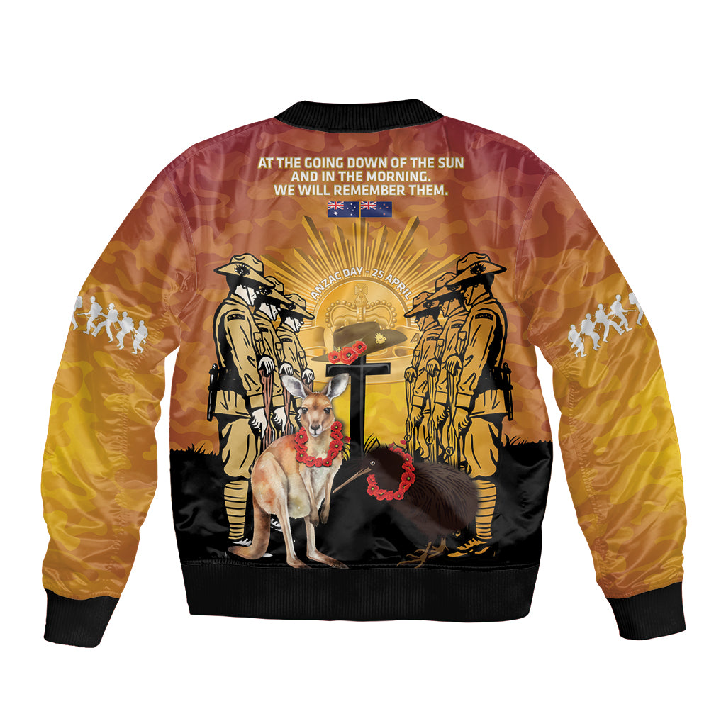Australia And New Zealand ANZAC Bomber Jacket Aussie Kangaroo With Aotearoa Kiwi Lest We Forget