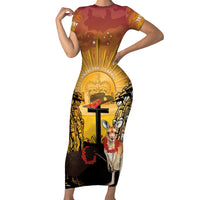 Australia And New Zealand ANZAC Family Matching Short Sleeve Bodycon Dress and Hawaiian Shirt Aussie Kangaroo With Aotearoa Kiwi Lest We Forget