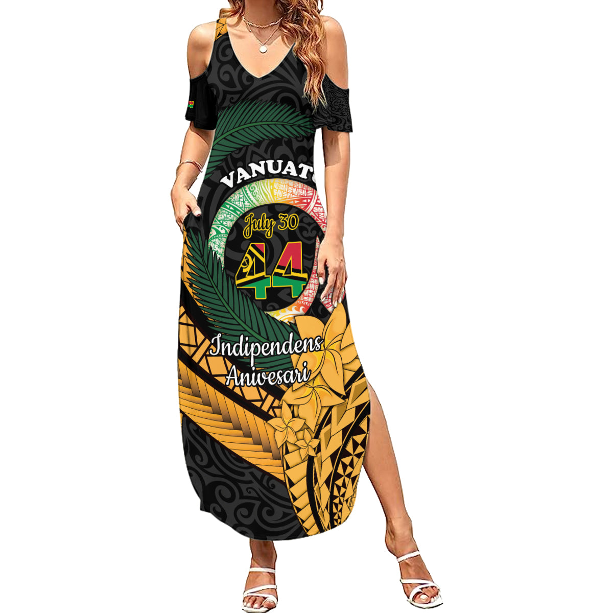 Personalised Vanuatu Independence Day Summer Maxi Dress July 30 Vanuatuan Pig Tusk