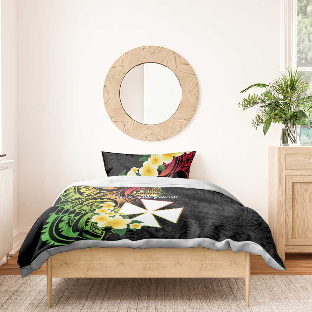 Wallis and Futuna Victory Day Bedding Set Liberty Equality Fraternity Polynesian Plumeria