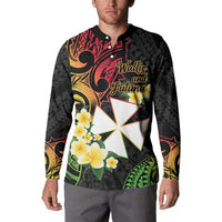 Wallis and Futuna Victory Day Button Sweatshirt Liberty Equality Fraternity Polynesian Plumeria