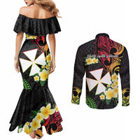Wallis and Futuna Victory Day Couples Matching Mermaid Dress and Long Sleeve Button Shirt Liberty Equality Fraternity Polynesian Plumeria