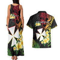 Wallis and Futuna Victory Day Couples Matching Tank Maxi Dress and Hawaiian Shirt Liberty Equality Fraternity Polynesian Plumeria