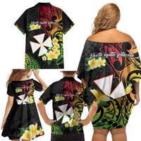 Wallis and Futuna Victory Day Family Matching Off Shoulder Short Dress and Hawaiian Shirt Liberty Equality Fraternity Polynesian Plumeria
