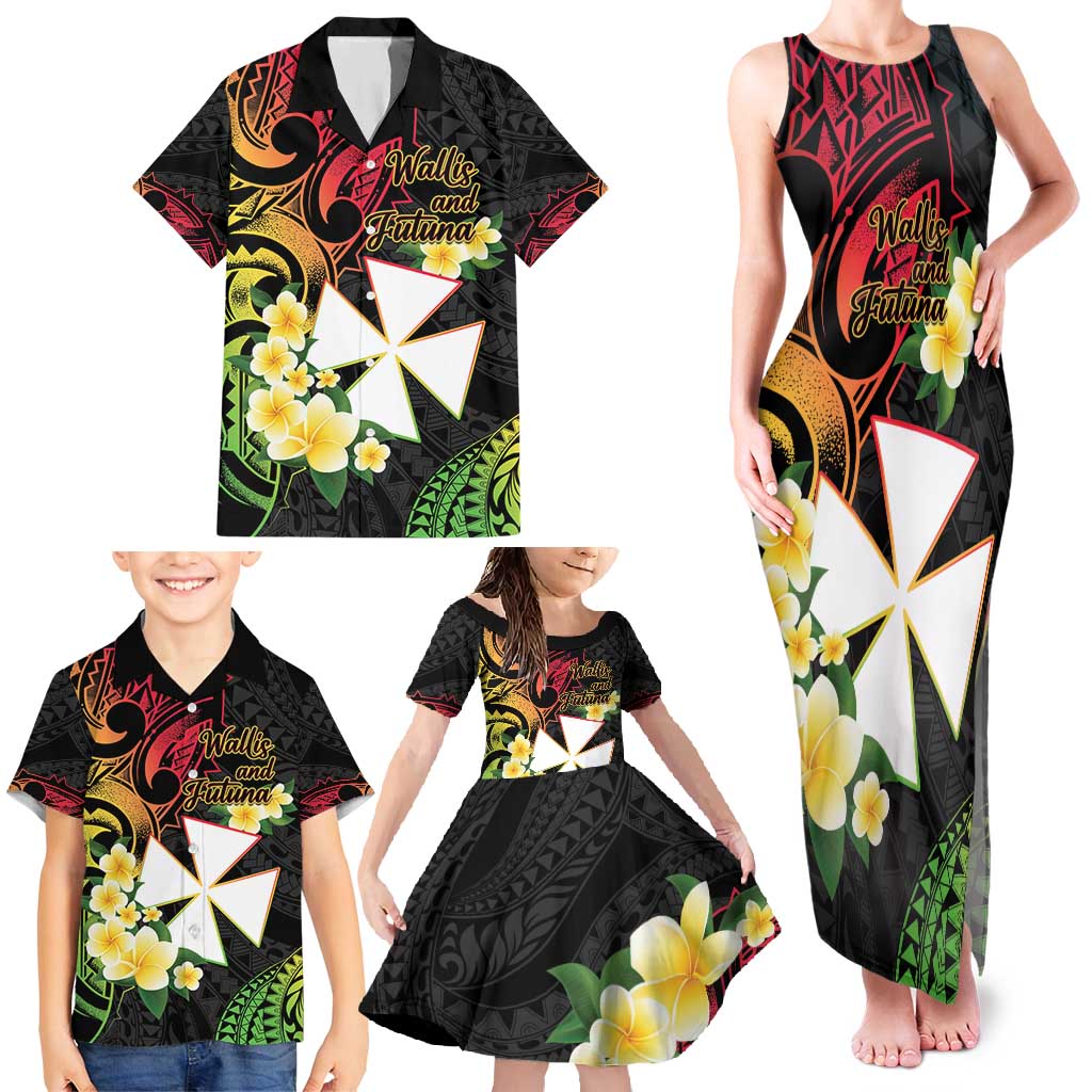 Wallis and Futuna Victory Day Family Matching Tank Maxi Dress and Hawaiian Shirt Liberty Equality Fraternity Polynesian Plumeria
