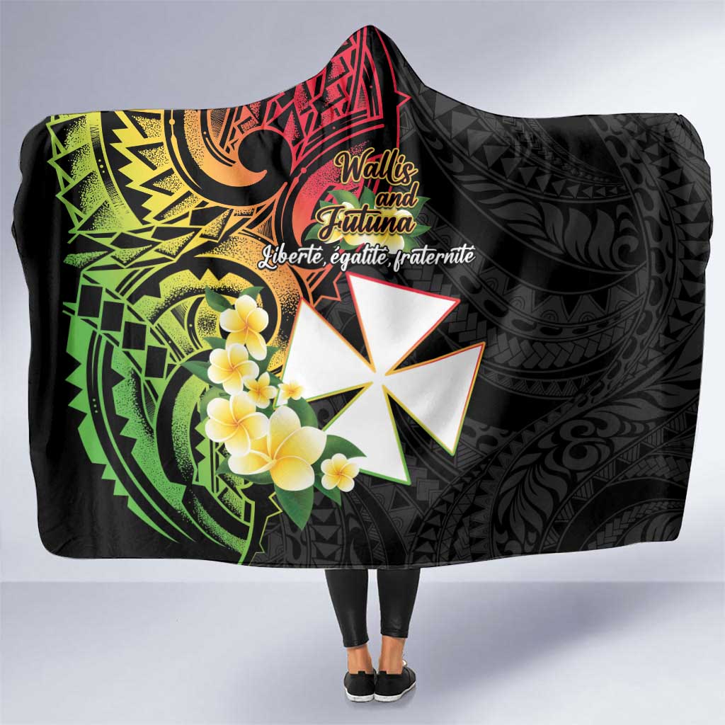 Wallis and Futuna Victory Day Hooded Blanket Liberty Equality Fraternity Polynesian Plumeria