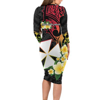 Wallis and Futuna Victory Day Long Sleeve Bodycon Dress Liberty Equality Fraternity Polynesian Plumeria