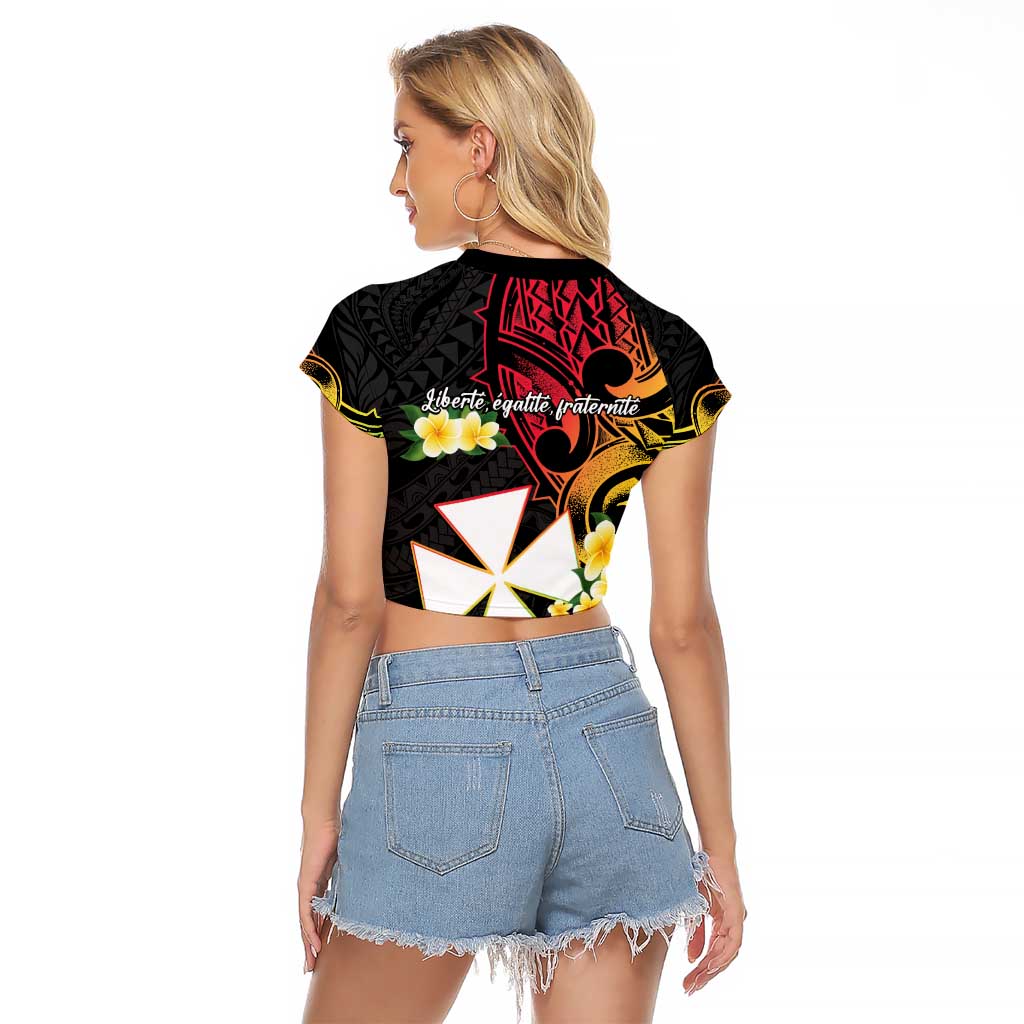Wallis and Futuna Victory Day Raglan Cropped T Shirt Liberty Equality Fraternity Polynesian Plumeria