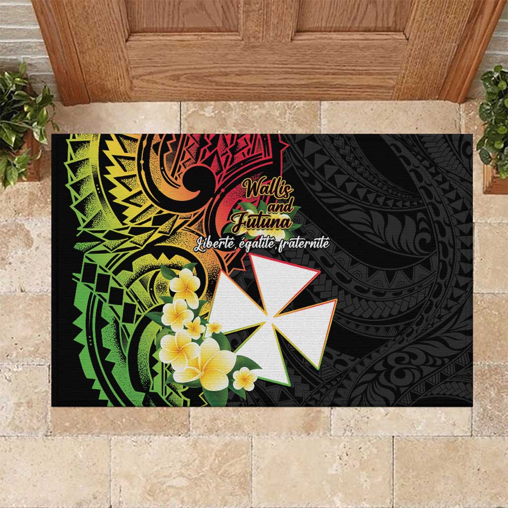 Wallis and Futuna Victory Day Rubber Doormat Liberty Equality Fraternity Polynesian Plumeria