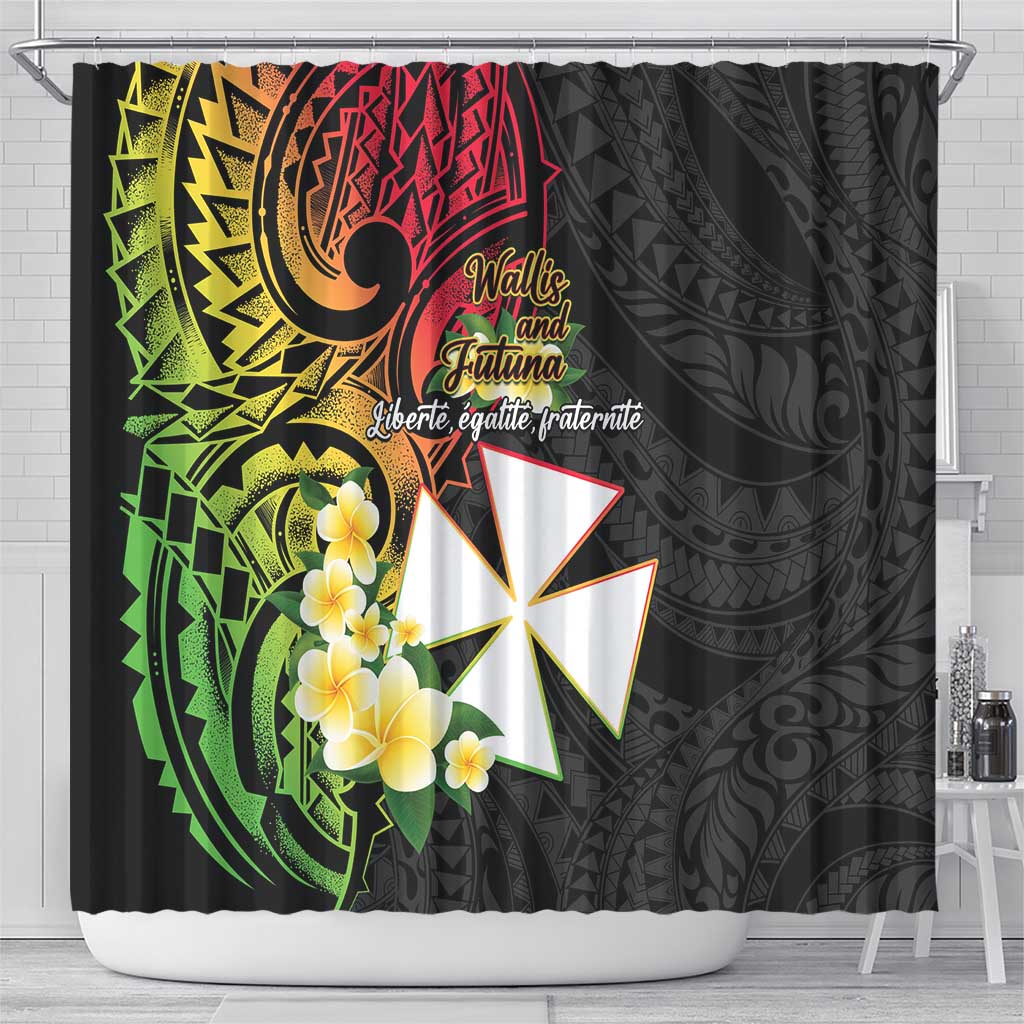 Wallis and Futuna Victory Day Shower Curtain Liberty Equality Fraternity Polynesian Plumeria