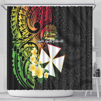 Wallis and Futuna Victory Day Shower Curtain Liberty Equality Fraternity Polynesian Plumeria