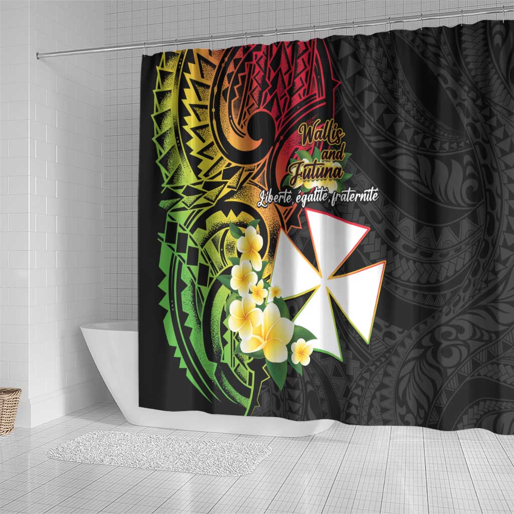 Wallis and Futuna Victory Day Shower Curtain Liberty Equality Fraternity Polynesian Plumeria