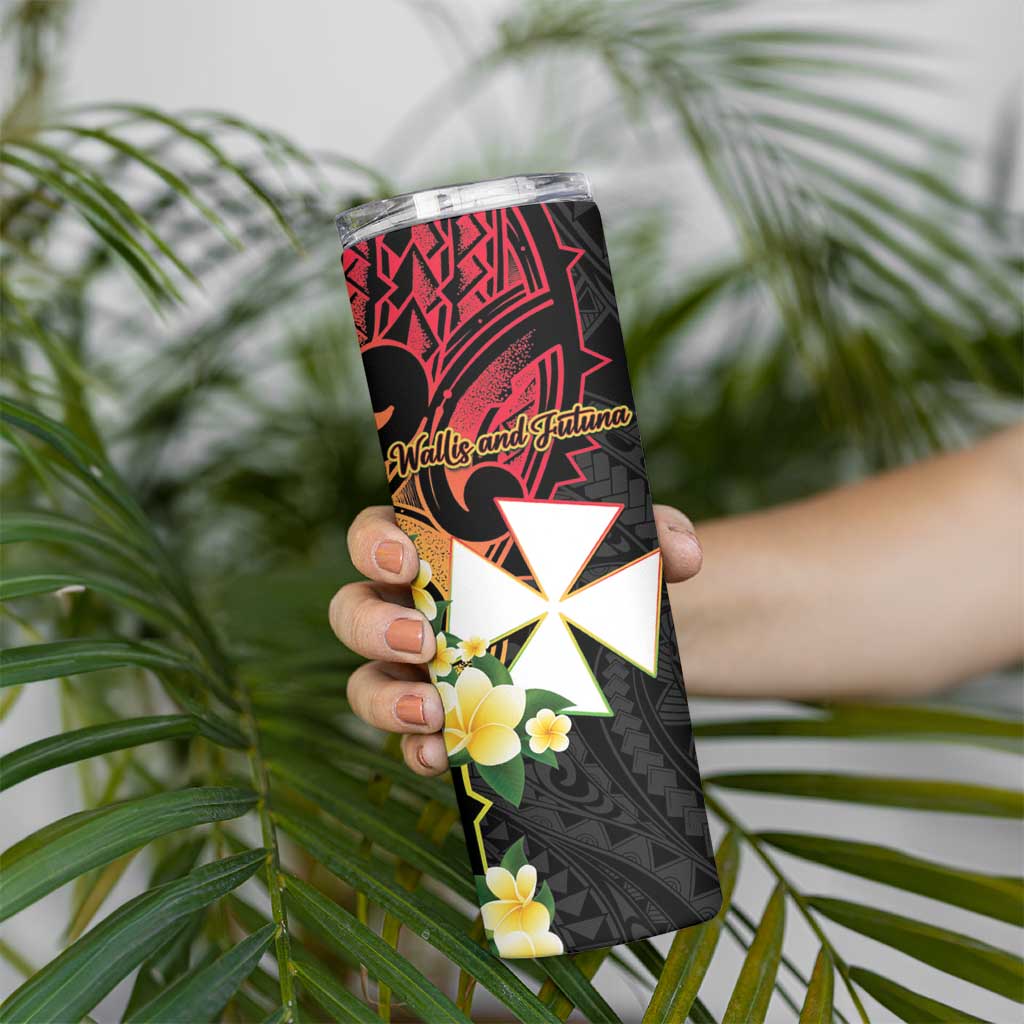Wallis and Futuna Victory Day Skinny Tumbler Liberty Equality Fraternity Polynesian Plumeria