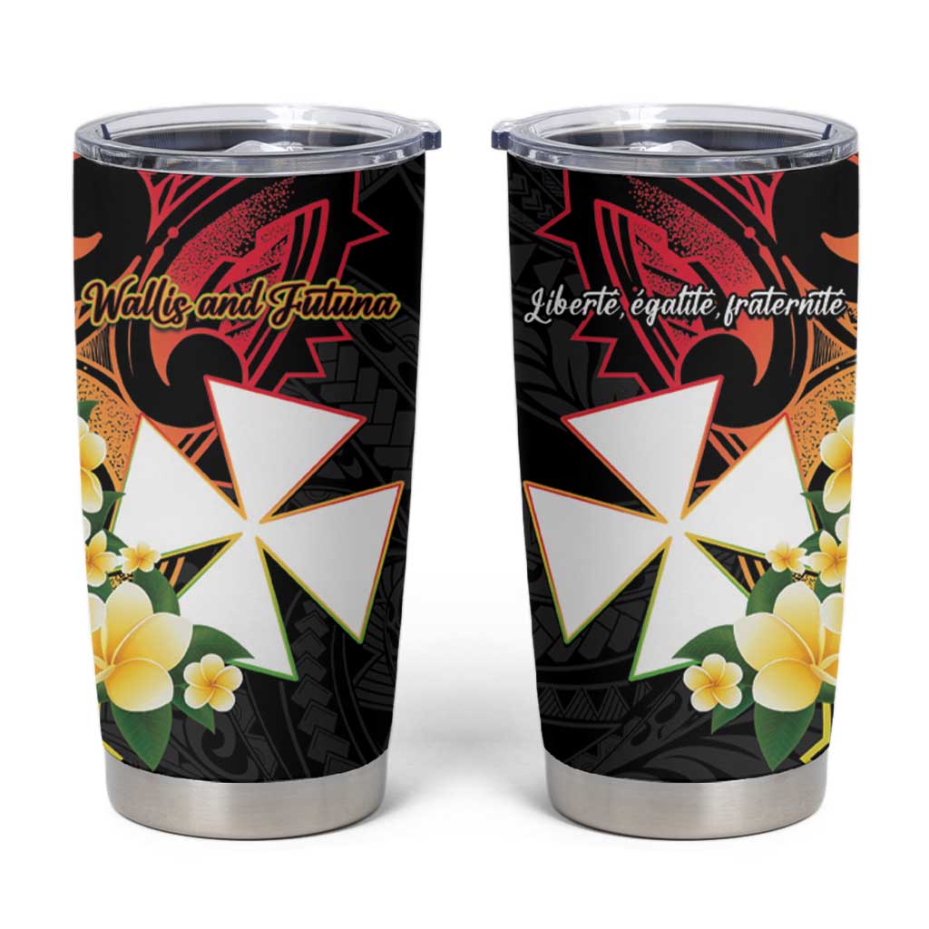 Wallis and Futuna Victory Day Tumbler Cup Liberty Equality Fraternity Polynesian Plumeria