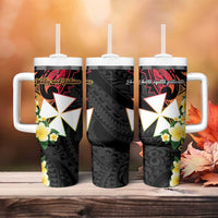 Wallis and Futuna Victory Day Tumbler With Handle Liberty Equality Fraternity Polynesian Plumeria