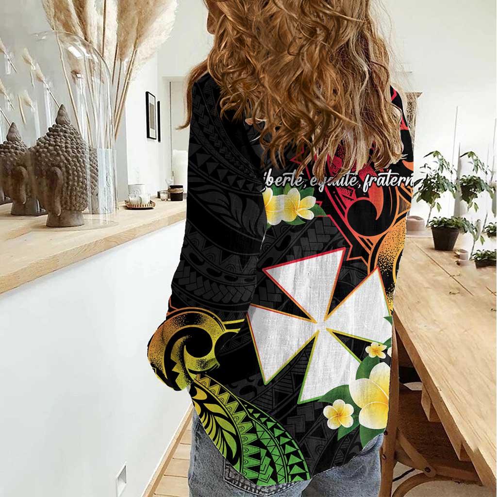 Wallis and Futuna Victory Day Women Casual Shirt Liberty Equality Fraternity Polynesian Plumeria