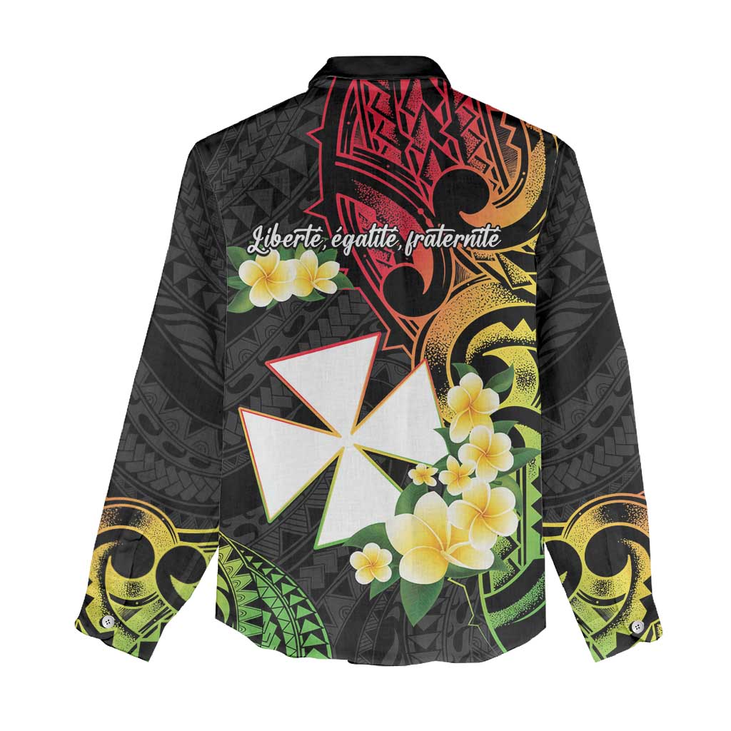 Wallis and Futuna Victory Day Women Casual Shirt Liberty Equality Fraternity Polynesian Plumeria