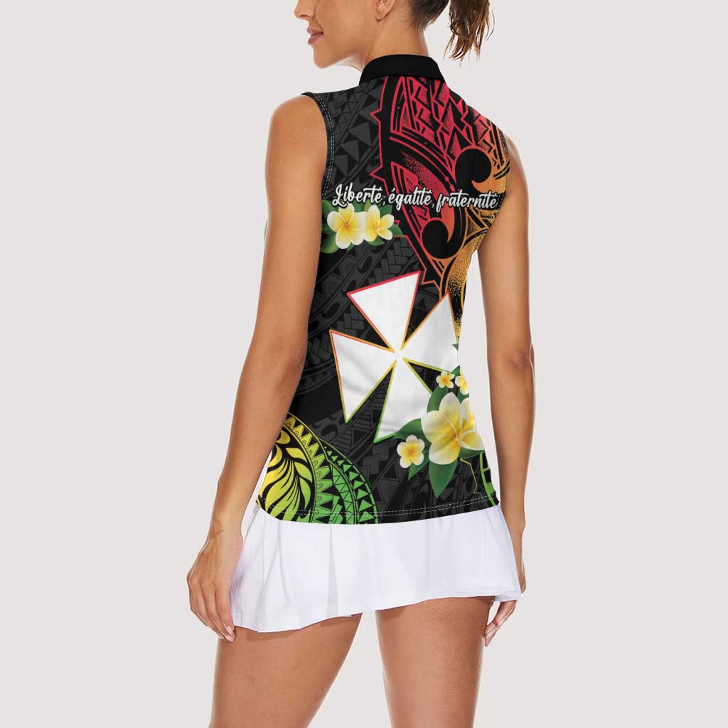 Wallis and Futuna Victory Day Women Sleeveless Polo Shirt Liberty Equality Fraternity Polynesian Plumeria