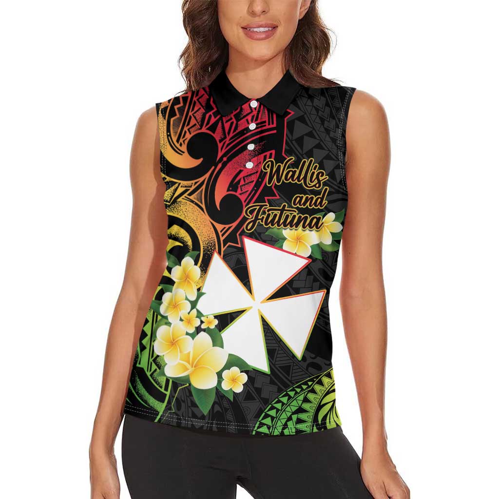 Wallis and Futuna Victory Day Women Sleeveless Polo Shirt Liberty Equality Fraternity Polynesian Plumeria