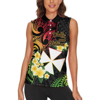 Wallis and Futuna Victory Day Women Sleeveless Polo Shirt Liberty Equality Fraternity Polynesian Plumeria
