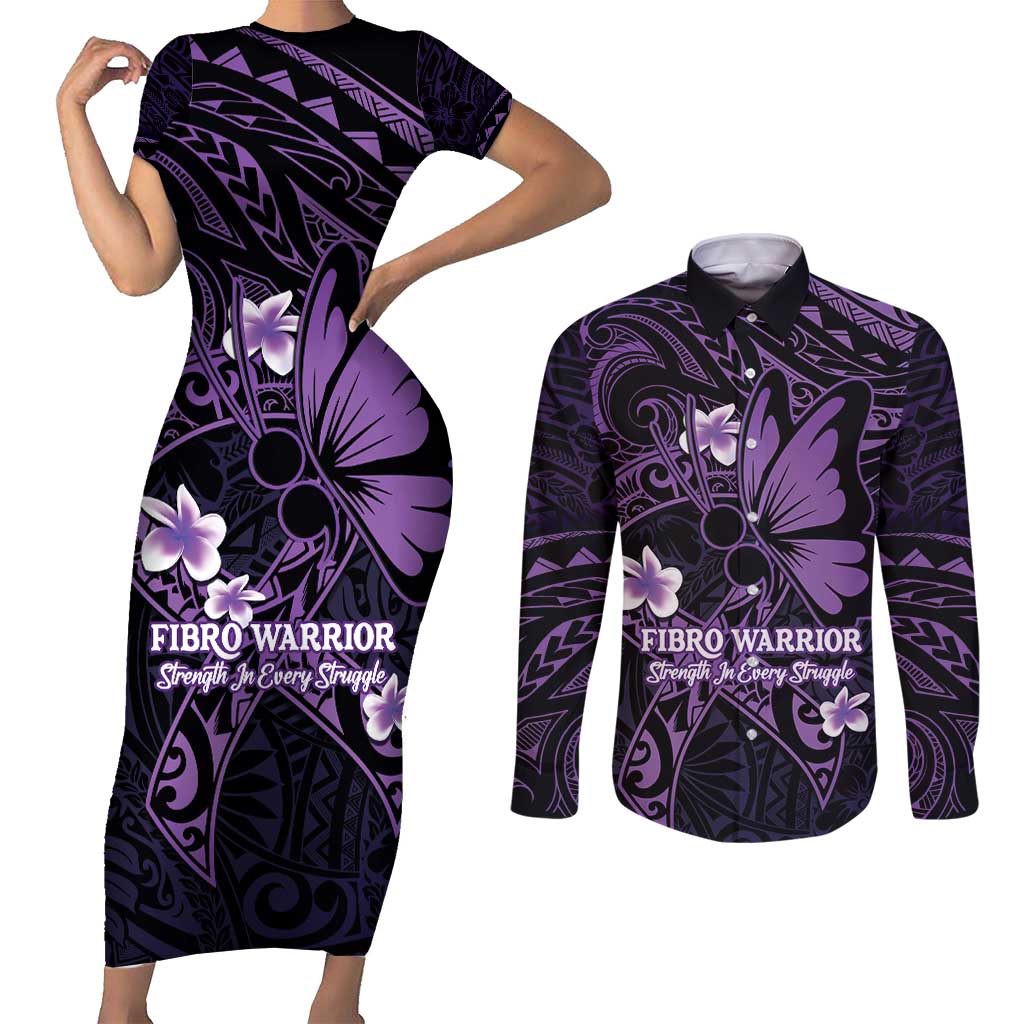 Personalised Fibromyalgia Awareness Month Couples Matching Short Sleeve Bodycon Dress and Long Sleeve Button Shirt Fibro Warrior Strength In Every Struggle
