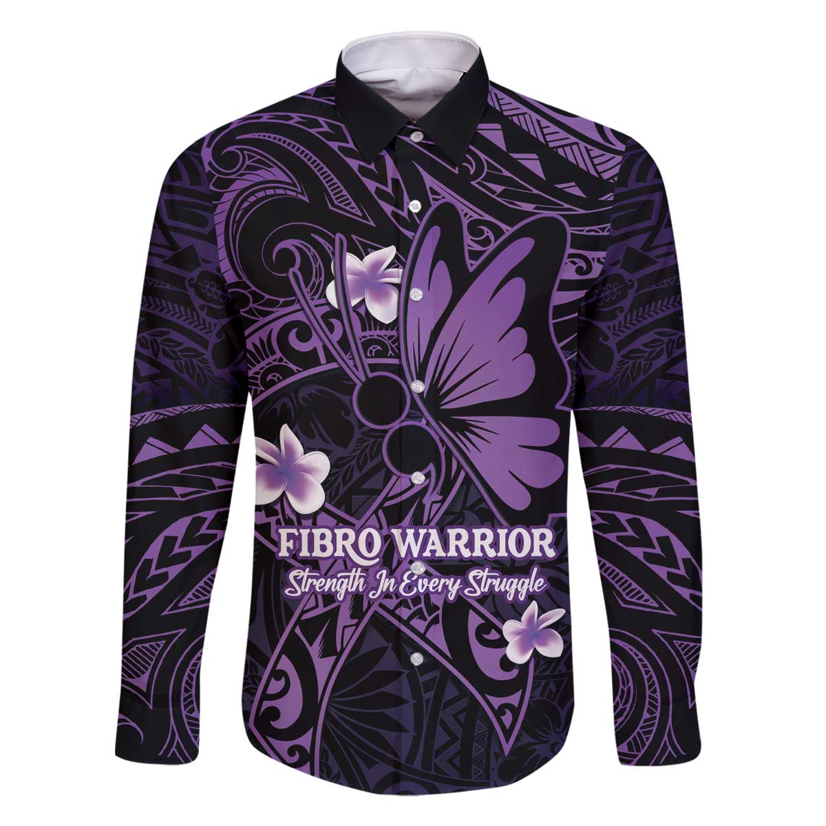 Personalised Fibromyalgia Awareness Month Family Matching Off The Shoulder Long Sleeve Dress and Hawaiian Shirt Fibro Warrior Strength In Every Struggle
