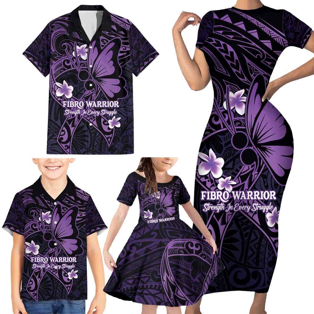 Personalised Fibromyalgia Awareness Month Family Matching Short Sleeve Bodycon Dress and Hawaiian Shirt Fibro Warrior Strength In Every Struggle