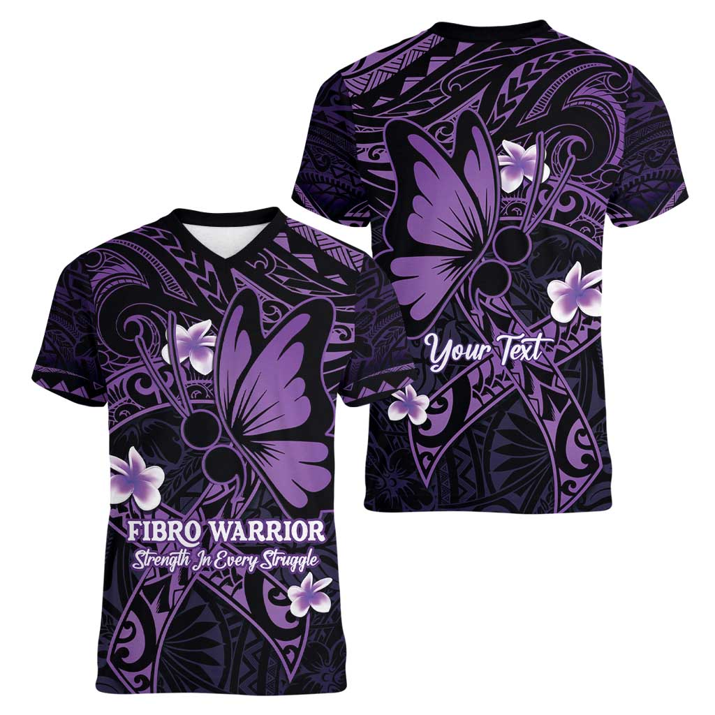 Personalised Fibromyalgia Awareness Month Women V-Neck T-Shirt Fibro Warrior Strength In Every Struggle
