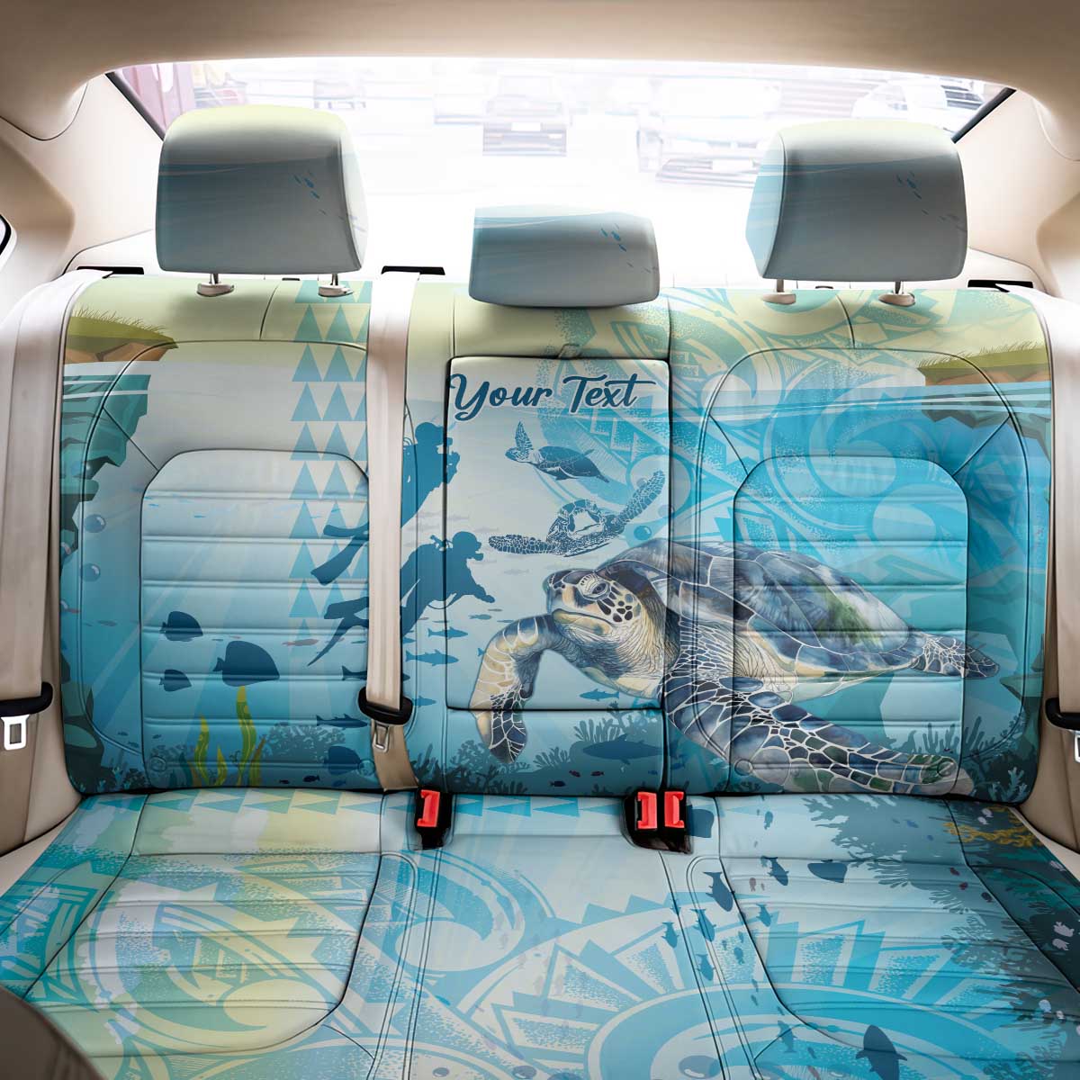 Personalized Snorkeling Hawaii Back Car Seat Cover Ocean Lover Hawaiian Kakau Honu Turtle
