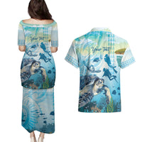 Personalized Snorkeling Hawaii Couples Matching Puletasi and Hawaiian Shirt Ocean Lover Hawaiian Kakau Honu Turtle