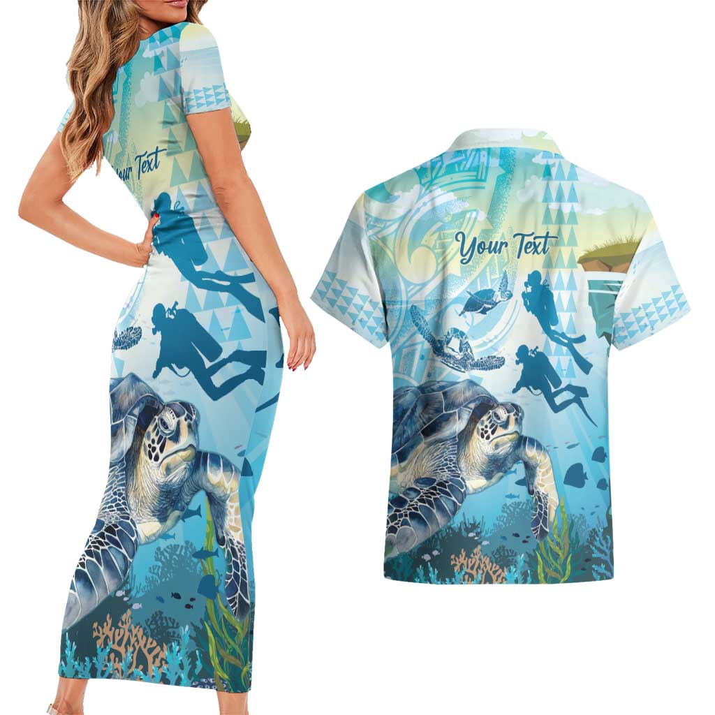 Personalized Snorkeling Hawaii Couples Matching Short Sleeve Bodycon Dress and Hawaiian Shirt Ocean Lover Hawaiian Kakau Honu Turtle