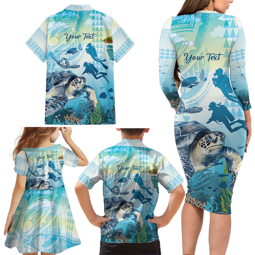 Personalized Snorkeling Hawaii Family Matching Long Sleeve Bodycon Dress and Hawaiian Shirt Ocean Lover Hawaiian Kakau Honu Turtle LT14 - Polynesian Pride
