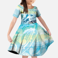 Personalized Snorkeling Hawaii Family Matching Mermaid Dress and Hawaiian Shirt Ocean Lover Hawaiian Kakau Honu Turtle LT14 Daughter's Dress Cyan - Polynesian Pride