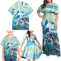 Personalized Snorkeling Hawaii Family Matching Off Shoulder Maxi Dress and Hawaiian Shirt Ocean Lover Hawaiian Kakau Honu Turtle