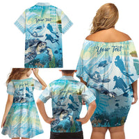 Personalized Snorkeling Hawaii Family Matching Off Shoulder Short Dress and Hawaiian Shirt Ocean Lover Hawaiian Kakau Honu Turtle