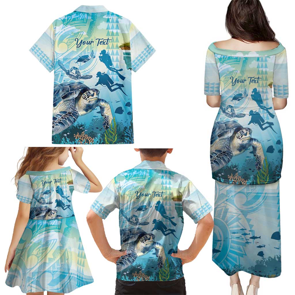 Personalized Snorkeling Hawaii Family Matching Puletasi and Hawaiian Shirt Ocean Lover Hawaiian Kakau Honu Turtle