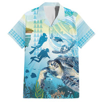 Personalized Snorkeling Hawaii Family Matching Short Sleeve Bodycon Dress and Hawaiian Shirt Ocean Lover Hawaiian Kakau Honu Turtle LT14 Dad's Shirt - Short Sleeve Cyan - Polynesian Pride