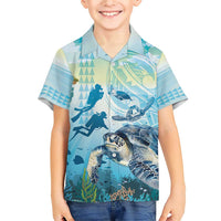 Personalized Snorkeling Hawaii Family Matching Short Sleeve Bodycon Dress and Hawaiian Shirt Ocean Lover Hawaiian Kakau Honu Turtle LT14 Son's Shirt Cyan - Polynesian Pride