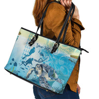 Personalized Snorkeling Hawaii Leather Tote Bag Ocean Lover Hawaiian Kakau Honu Turtle