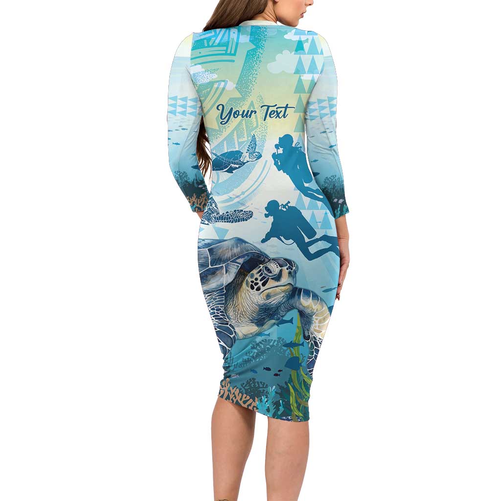Personalized Snorkeling Hawaii Long Sleeve Bodycon Dress Ocean Lover Hawaiian Kakau Honu Turtle