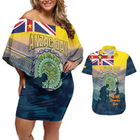 Niue ANZAC Day Couples Matching Off Shoulder Short Dress and Hawaiian Shirt We Will Remember Them Camouflage Style