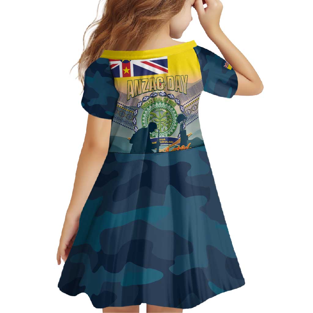 Niue ANZAC Day Family Matching Long Sleeve Bodycon Dress and Hawaiian Shirt We Will Remember Them Camouflage Style