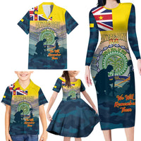 Niue ANZAC Day Family Matching Long Sleeve Bodycon Dress and Hawaiian Shirt We Will Remember Them Camouflage Style