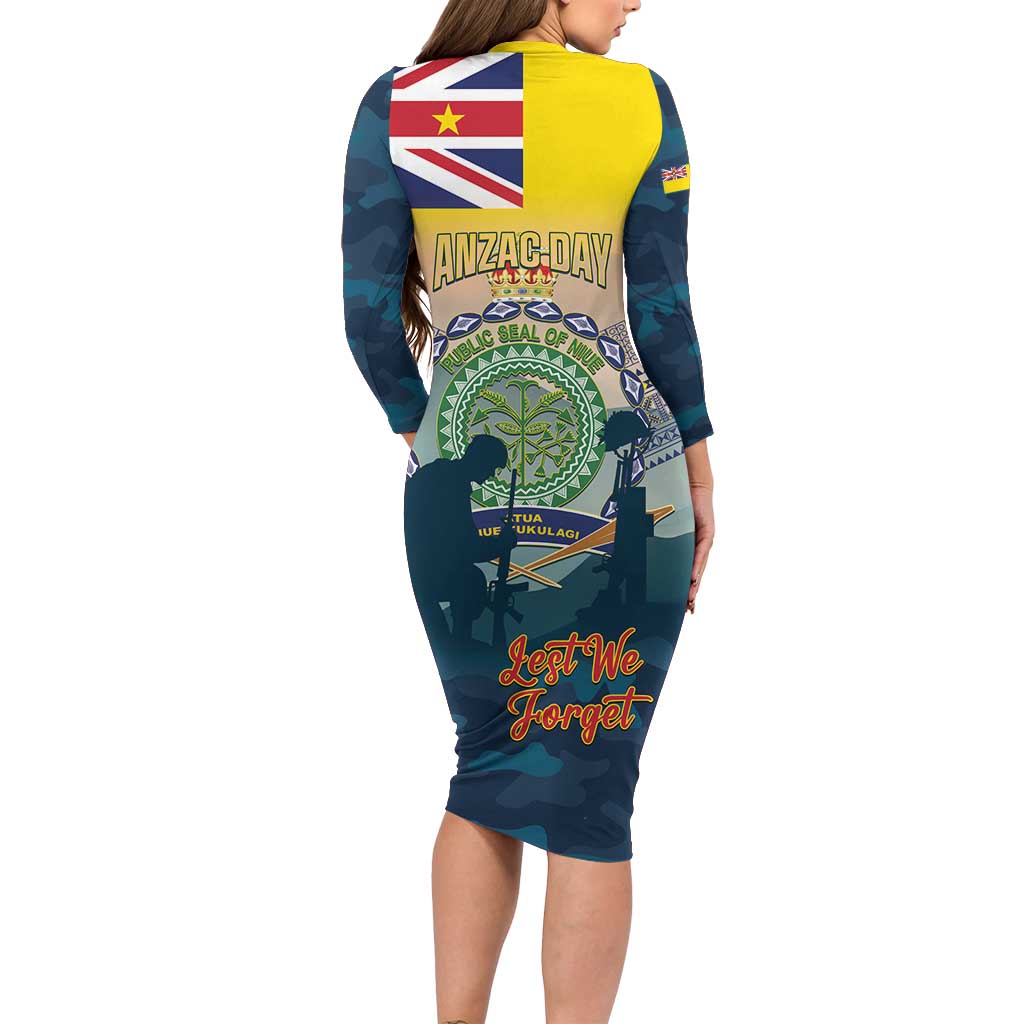 Niue ANZAC Day Family Matching Long Sleeve Bodycon Dress and Hawaiian Shirt We Will Remember Them Camouflage Style