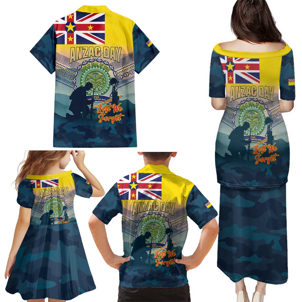 Niue ANZAC Day Family Matching Puletasi and Hawaiian Shirt We Will Remember Them Camouflage Style